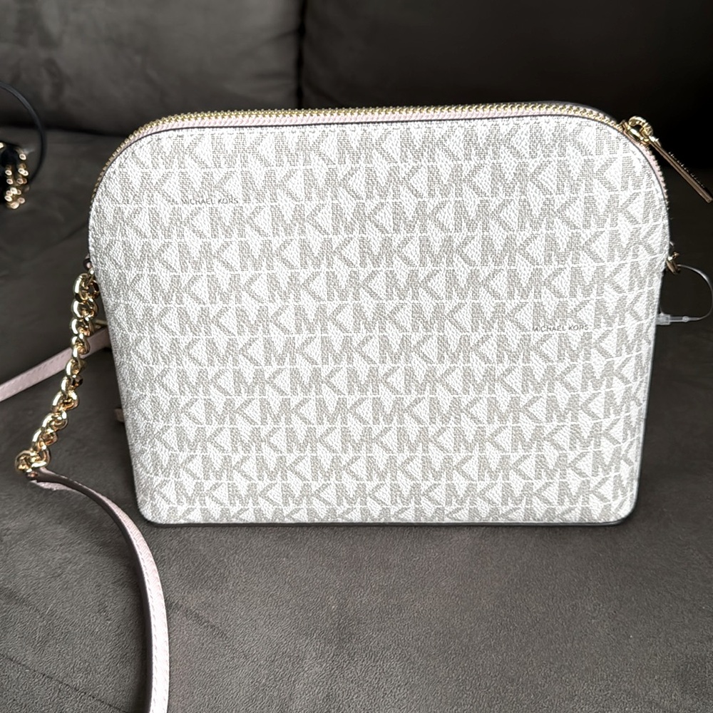 MICHAEL KORS Pink Blush & Nude Monogram Cross Body Bag /Purse. NEW - Picture 3 of 8